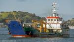ID 14690 The arrival of the small landing craft KALOPAGA which berthed at Jellicoe Wharf to complete Customs protocols. 
Built in Malaysia and launched in 2018, the 47m landing craft, heavy load carrier...